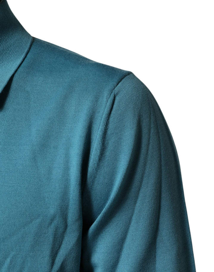 Men’s Dolce &amp; Gabbana Teal Wool Collared Polo Pullover Sweater