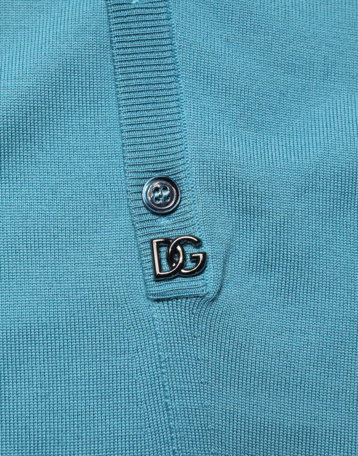 Men’s Dolce &amp; Gabbana Teal Wool Collared Polo Pullover Sweater