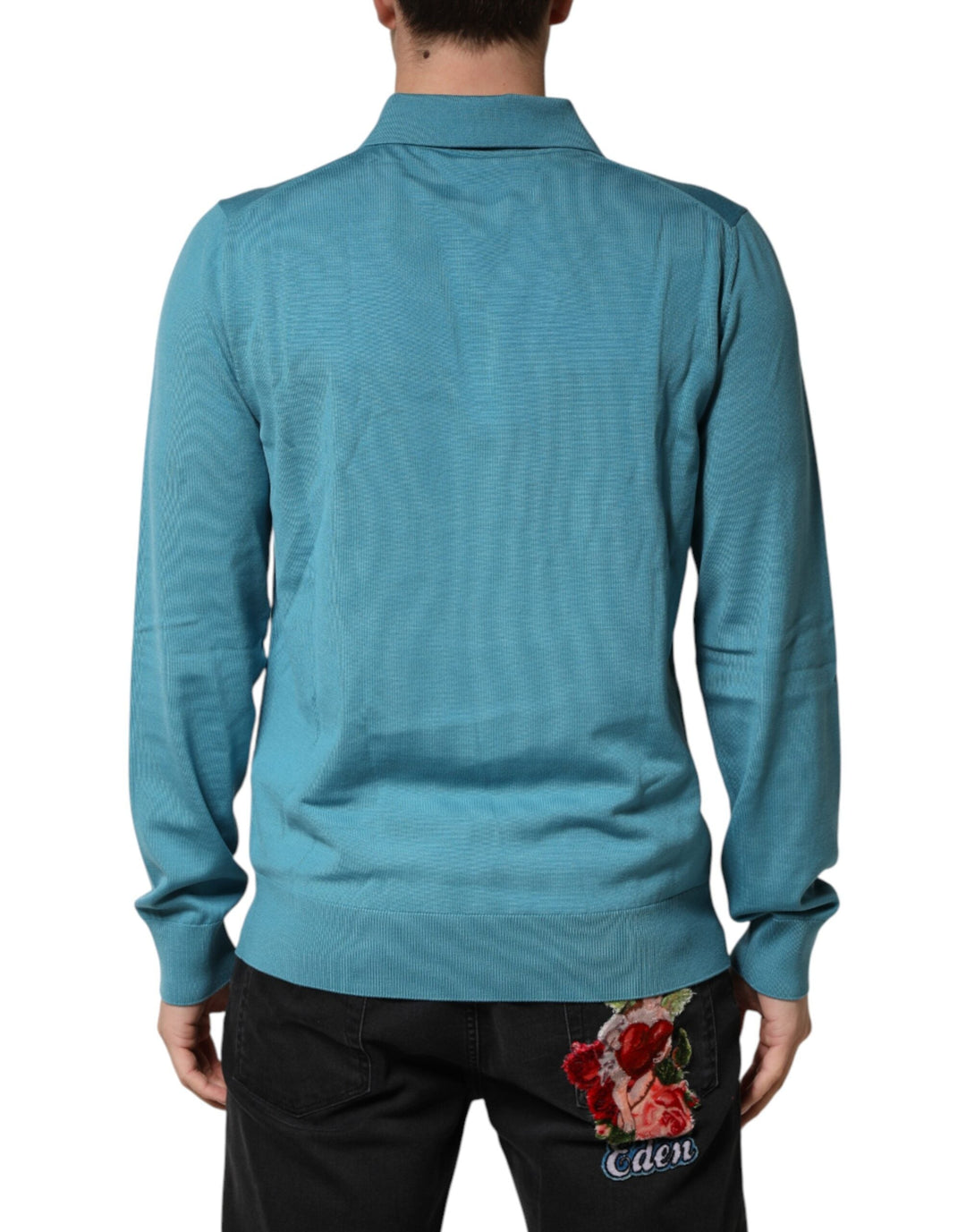 Men’s Dolce &amp; Gabbana Teal Wool Collared Polo Pullover Sweater