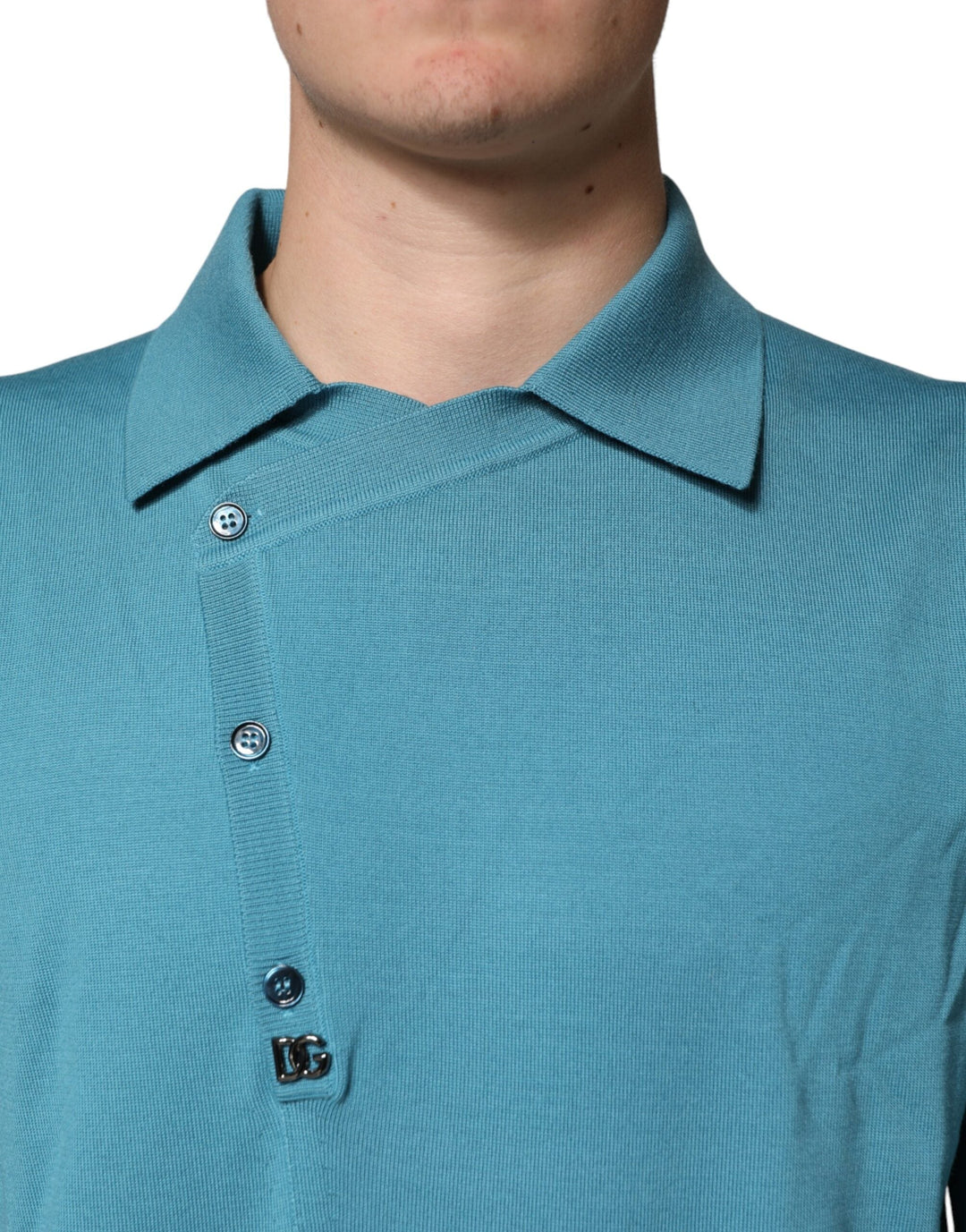 Men’s Dolce &amp; Gabbana Teal Wool Collared Polo Pullover Sweater