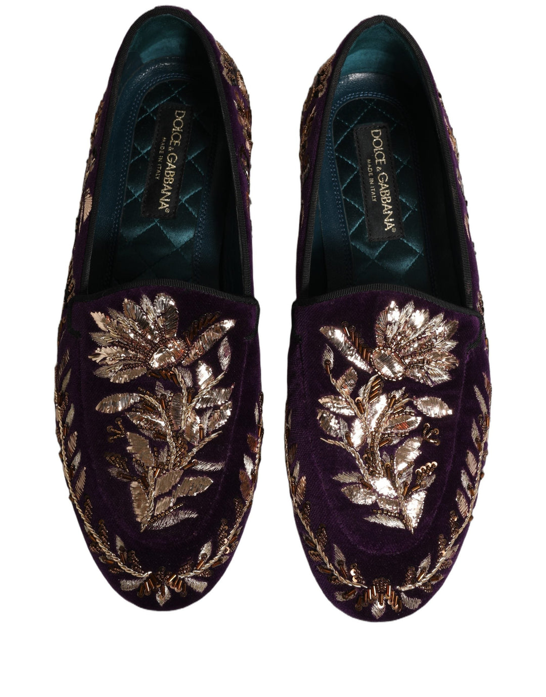 Men’s Dolce &amp; Gabbana Violet Velvet Floral Embroidery Loafers Shoes