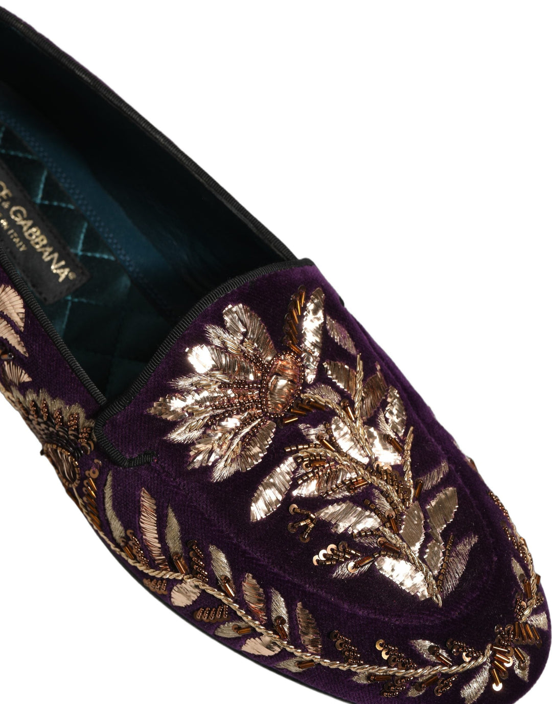 Men’s Dolce &amp; Gabbana Violet Velvet Floral Embroidery Loafers Shoes