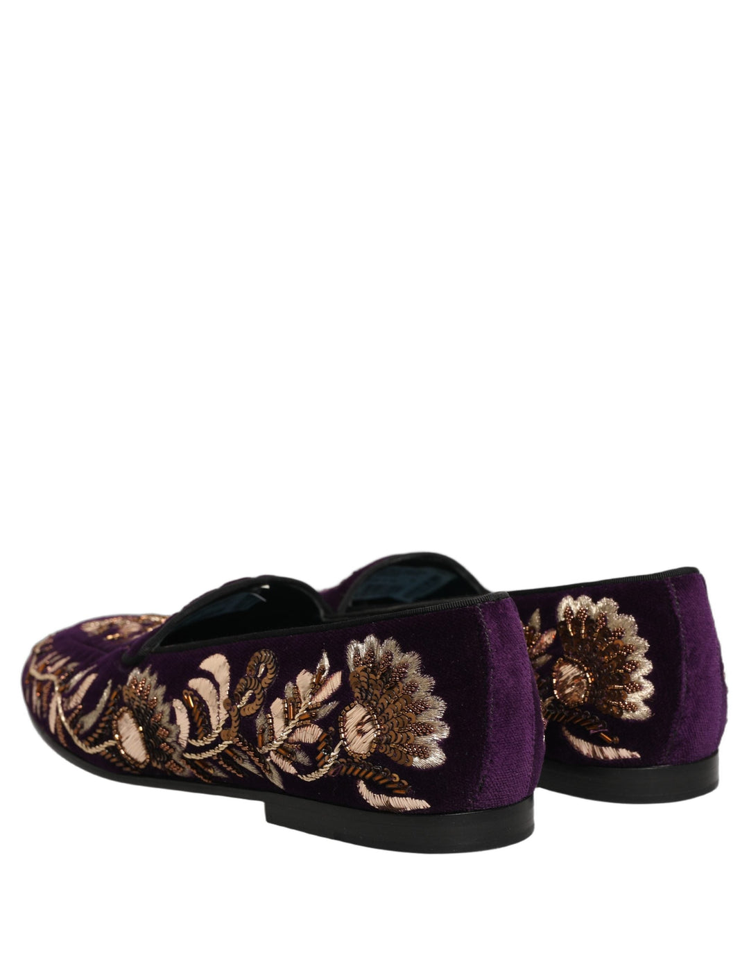 Men’s Dolce &amp; Gabbana Violet Velvet Floral Embroidery Loafers Shoes