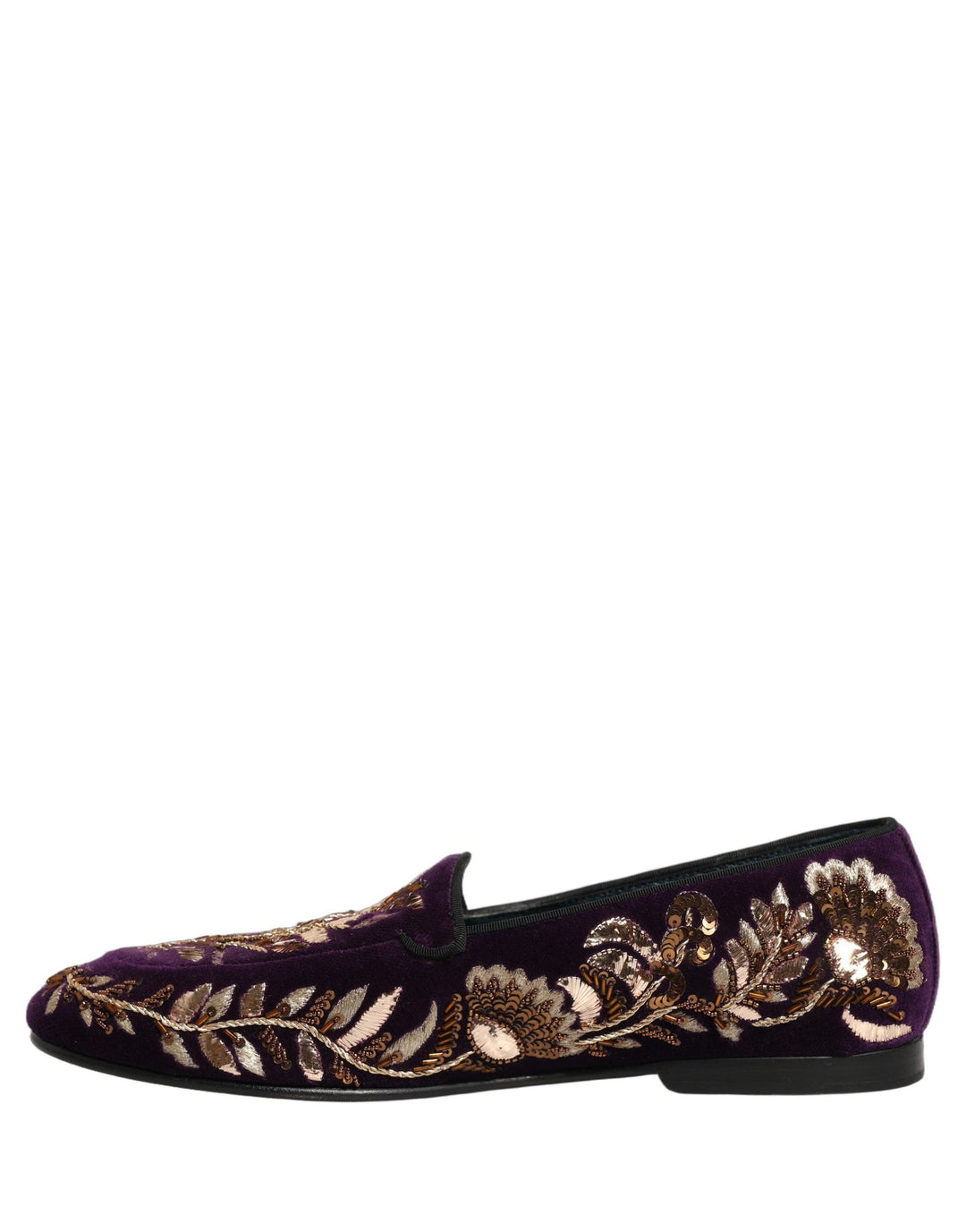 Men’s Dolce &amp; Gabbana Violet Velvet Floral Embroidery Loafers Shoes