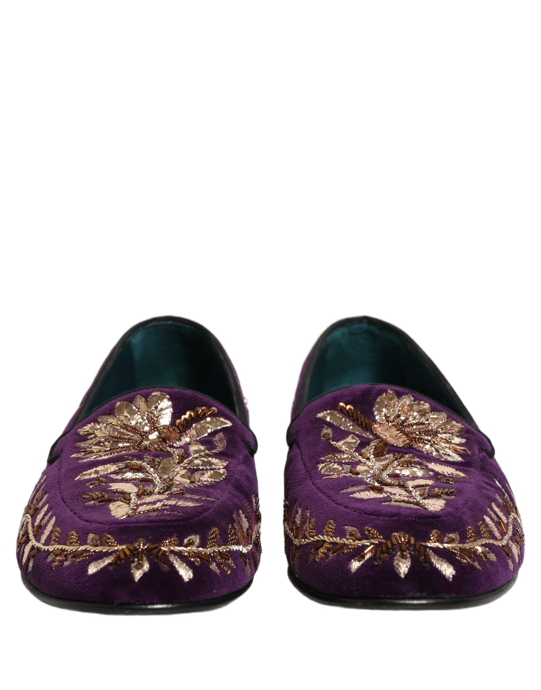 Men’s Dolce &amp; Gabbana Violet Velvet Floral Embroidery Loafers Shoes