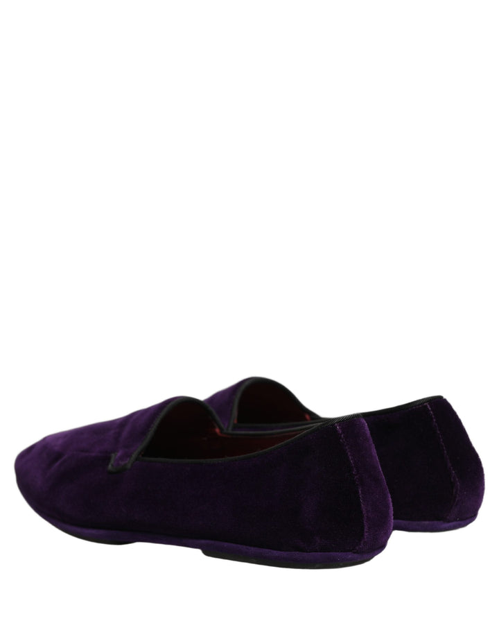 Men’s Dolce &amp; Gabbana Violet Velvet Slip on Men Flats Loafers Shoes