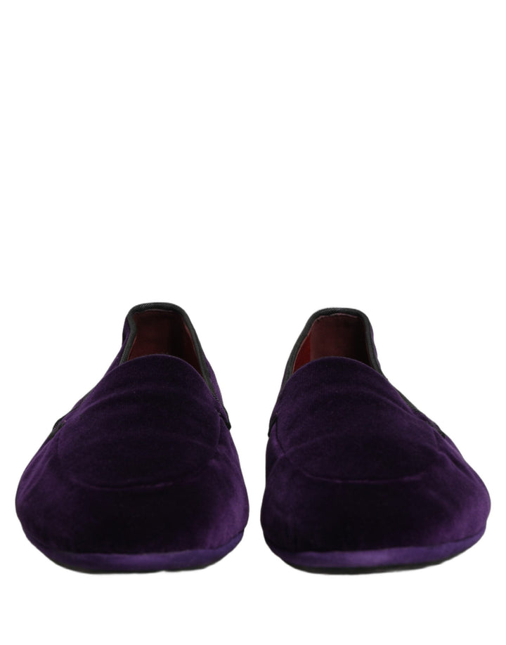 Men’s Dolce &amp; Gabbana Violet Velvet Slip on Men Flats Loafers Shoes