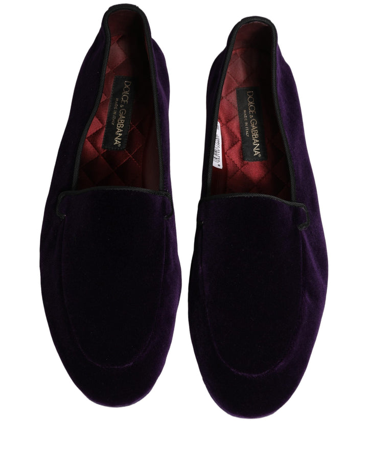 Men’s Dolce &amp; Gabbana Violet Velvet Slip on Men Flats Loafers Shoes