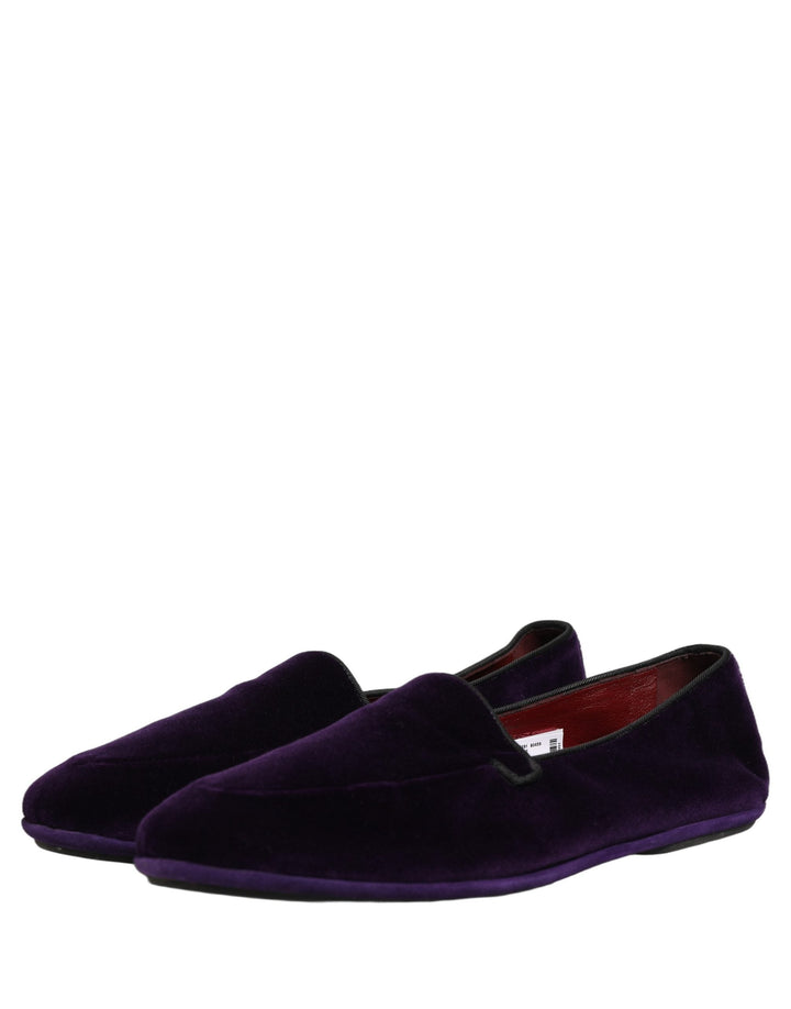 Men’s Dolce &amp; Gabbana Violet Velvet Slip on Men Flats Loafers Shoes