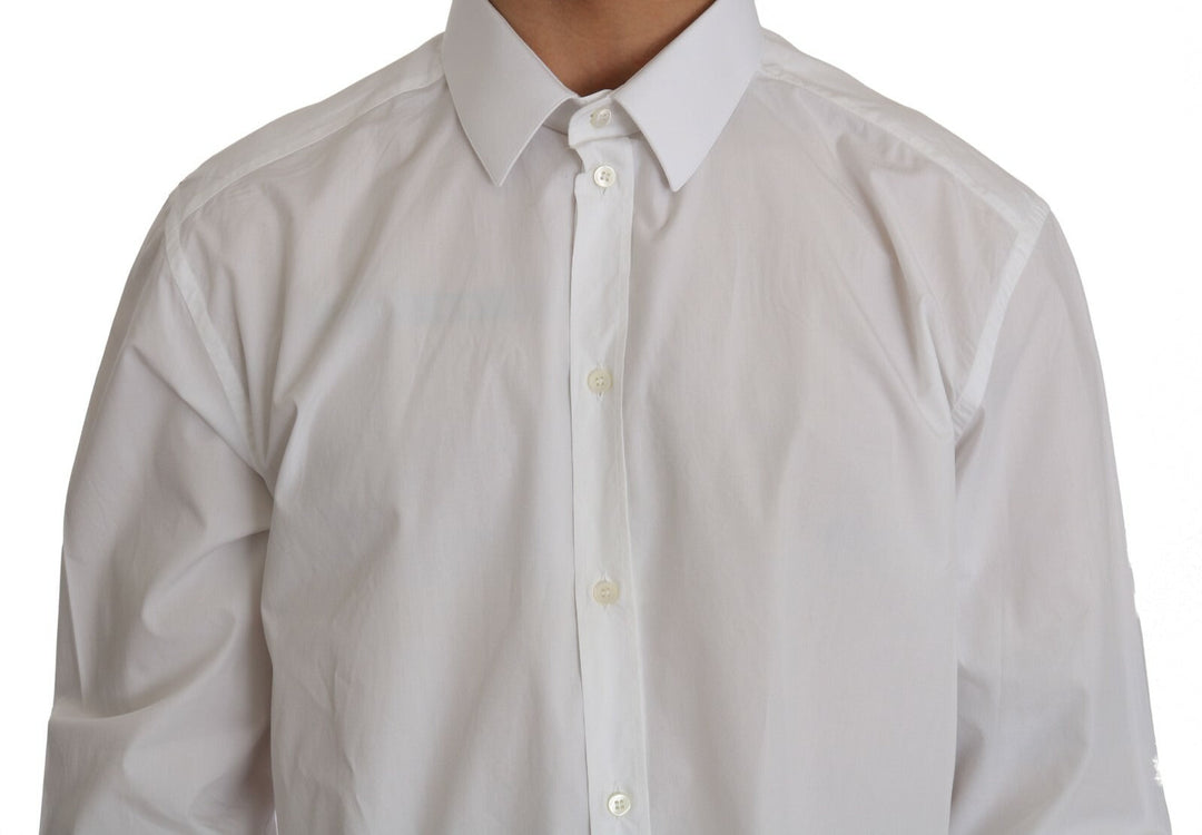 Dolce &amp; Gabbana White 100% Cotton Gold Slim Dress Shirt