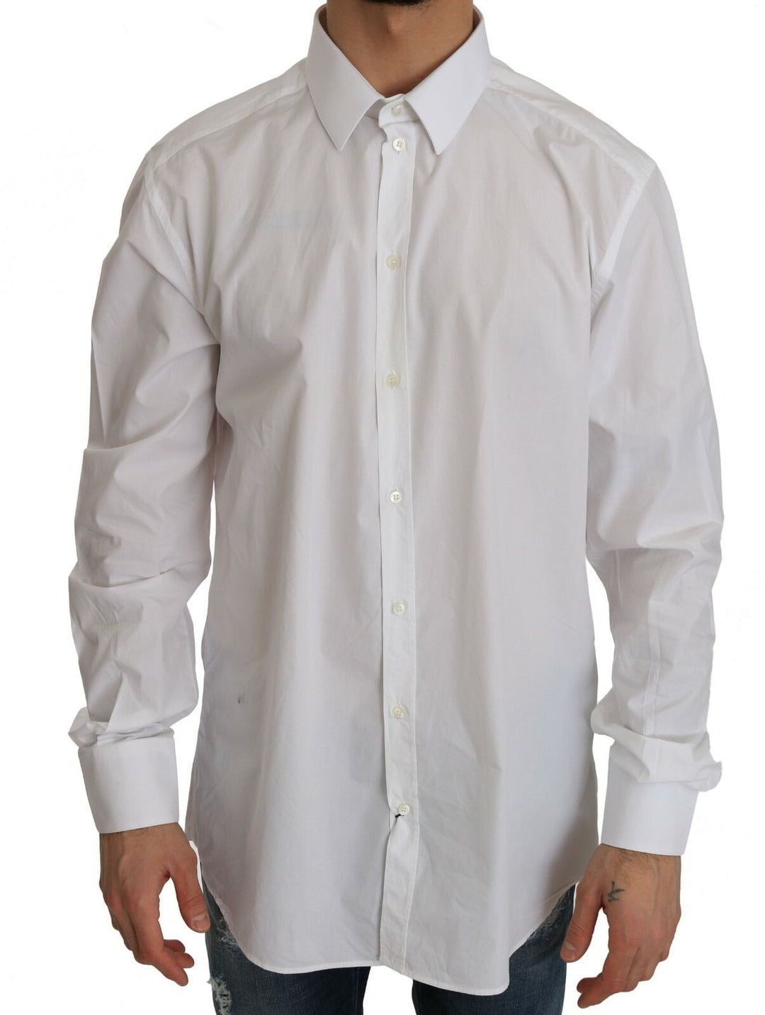 Dolce & Gabbana White 100% Cotton Gold Slim Dress Shirt