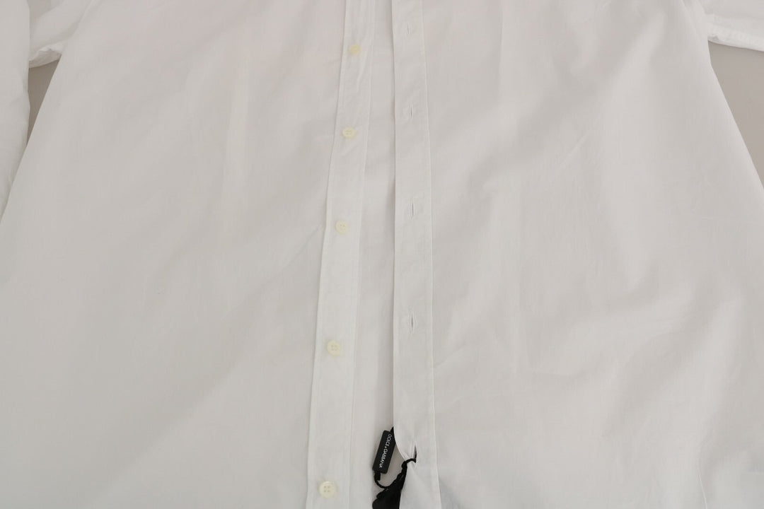 Dolce &amp; Gabbana White 100% Cotton Gold Slim Dress Shirt