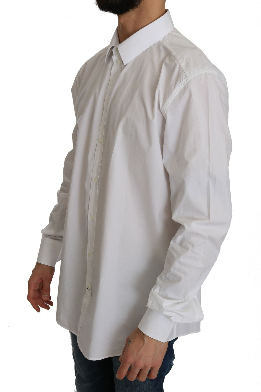 Dolce &amp; Gabbana White 100% Cotton Gold Slim Dress Shirt