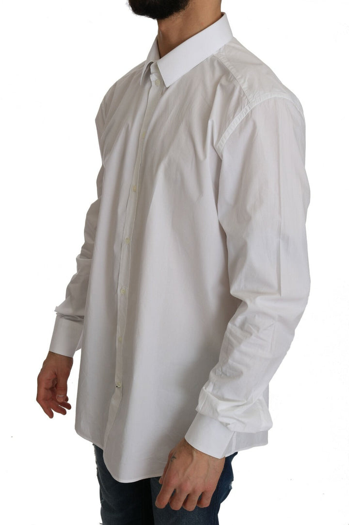 Dolce &amp; Gabbana White 100% Cotton Gold Slim Dress Shirt