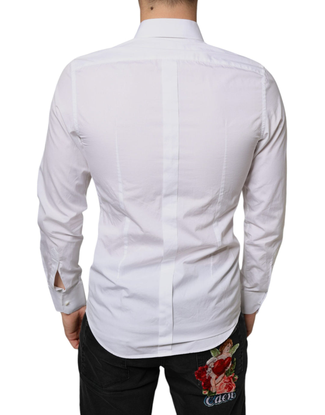 Dolce &amp; Gabbana White Bib Cotton Poplin Formal Dress Shirt