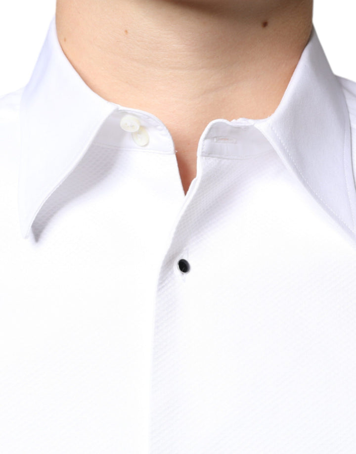 Men’s Dolce &amp; Gabbana White Bib Cotton Poplin Formal Dress Shirt