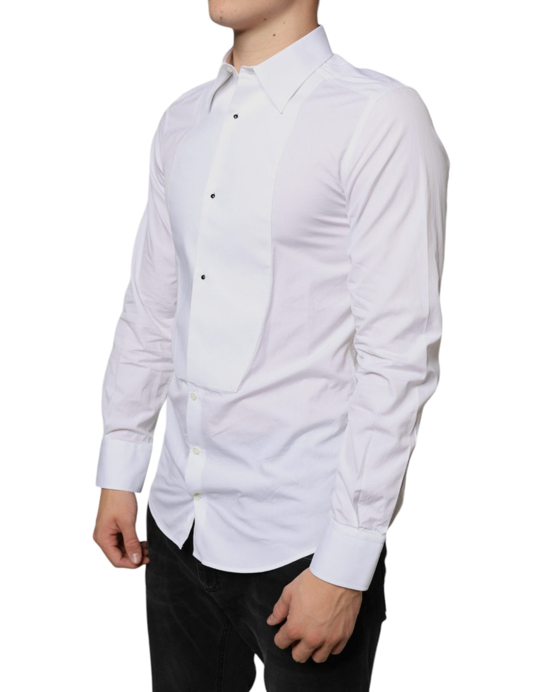 Dolce &amp; Gabbana White Bib Cotton Poplin Formal Dress Shirt