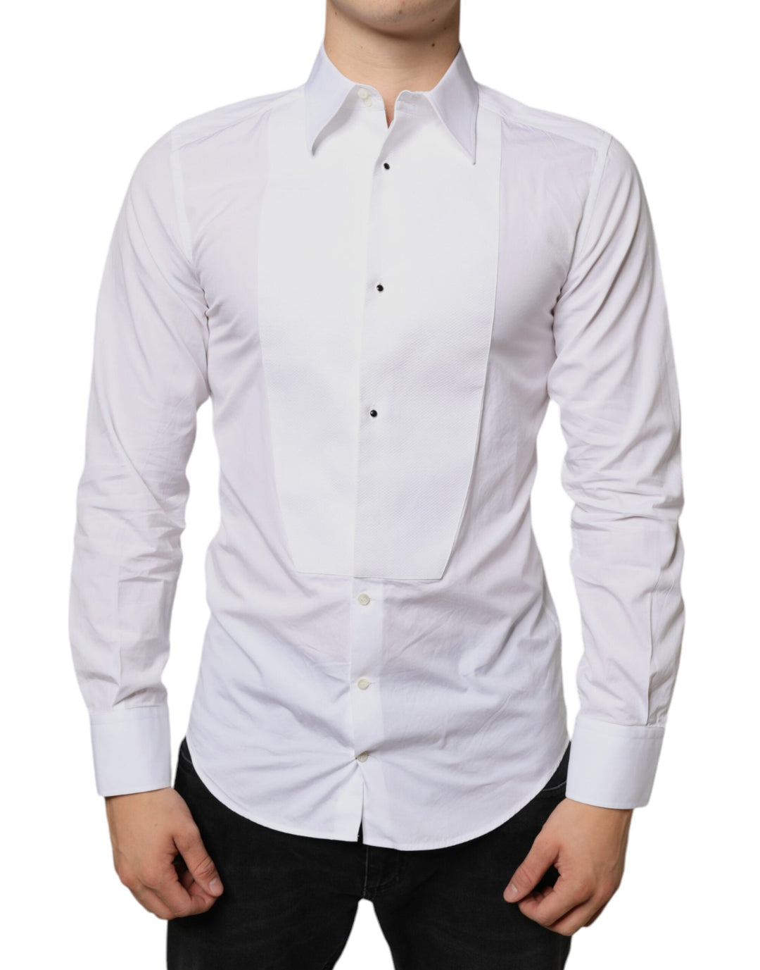 Dolce &amp; Gabbana White Bib Cotton Poplin Formal Dress Shirt