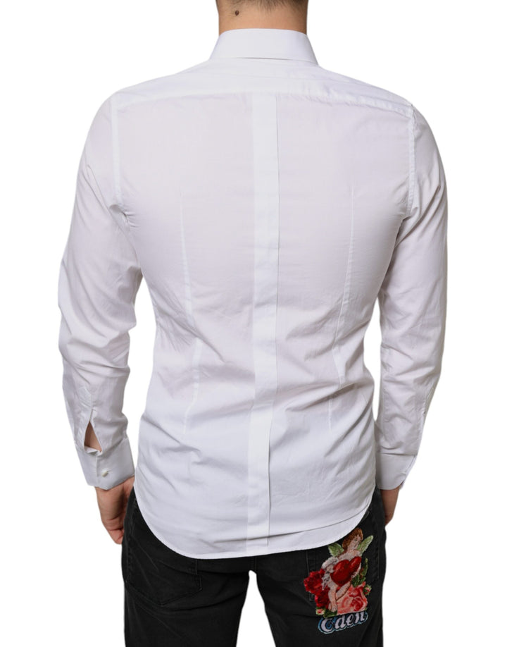 Men’s Dolce &amp; Gabbana White Bib Cotton Poplin Formal Dress Shirt