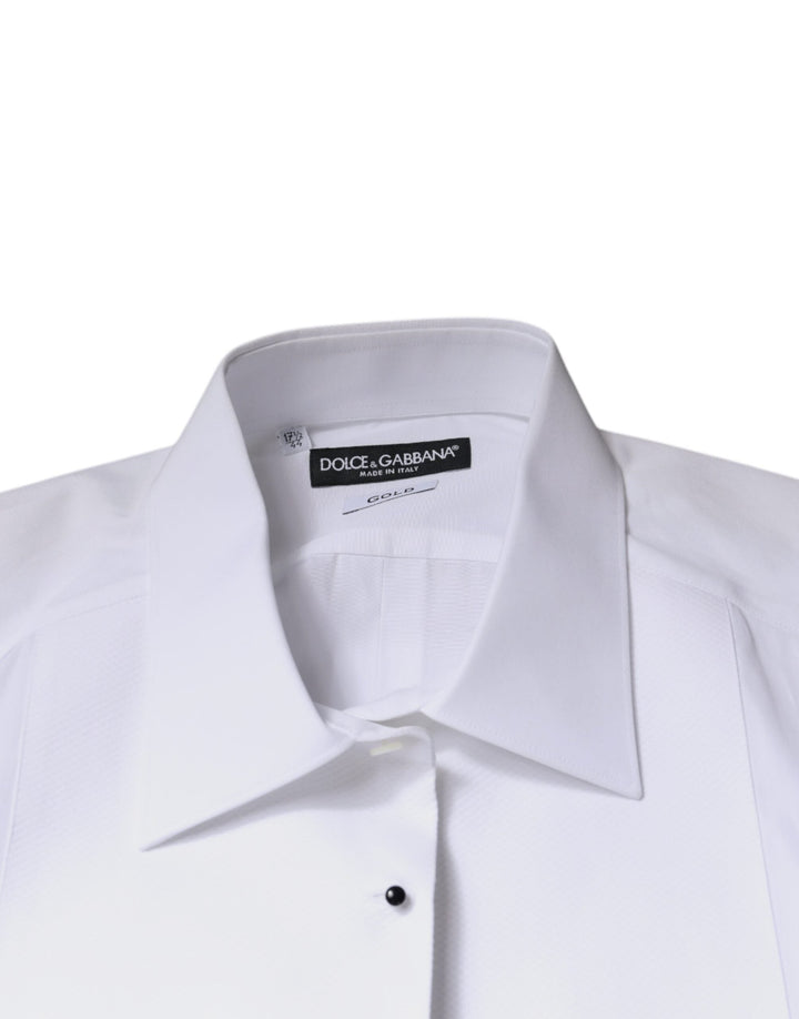 Dolce &amp; Gabbana White Bib Cotton Poplin Gold Formal Shirt
