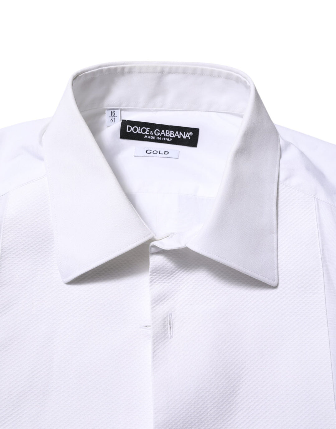 Dolce &amp; Gabbana White Bib Cotton Poplin Gold Formal Shirt