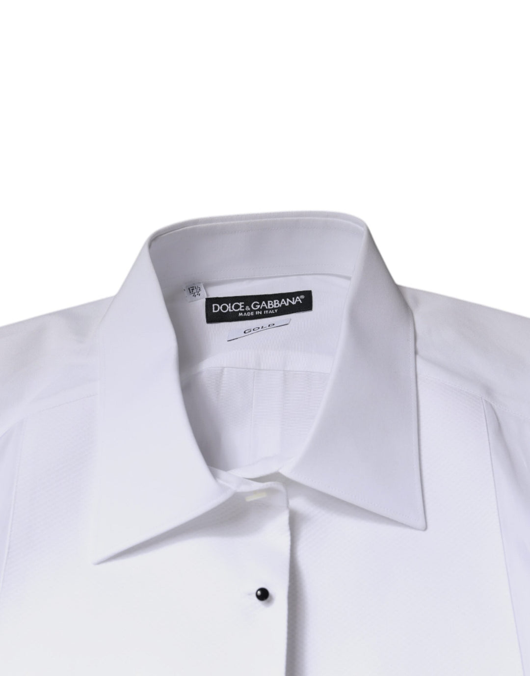 Men’s Dolce &amp; Gabbana White Bib Cotton Poplin Gold Formal Shirt