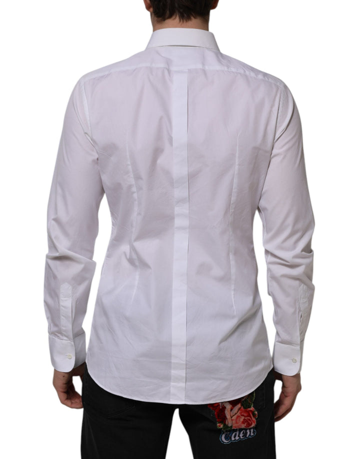 Dolce &amp; Gabbana White Bib Cotton Poplin Gold Formal Shirt