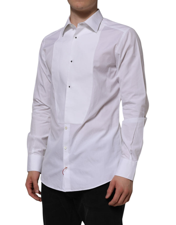 Dolce &amp; Gabbana White Bib Cotton Poplin Gold Formal Shirt