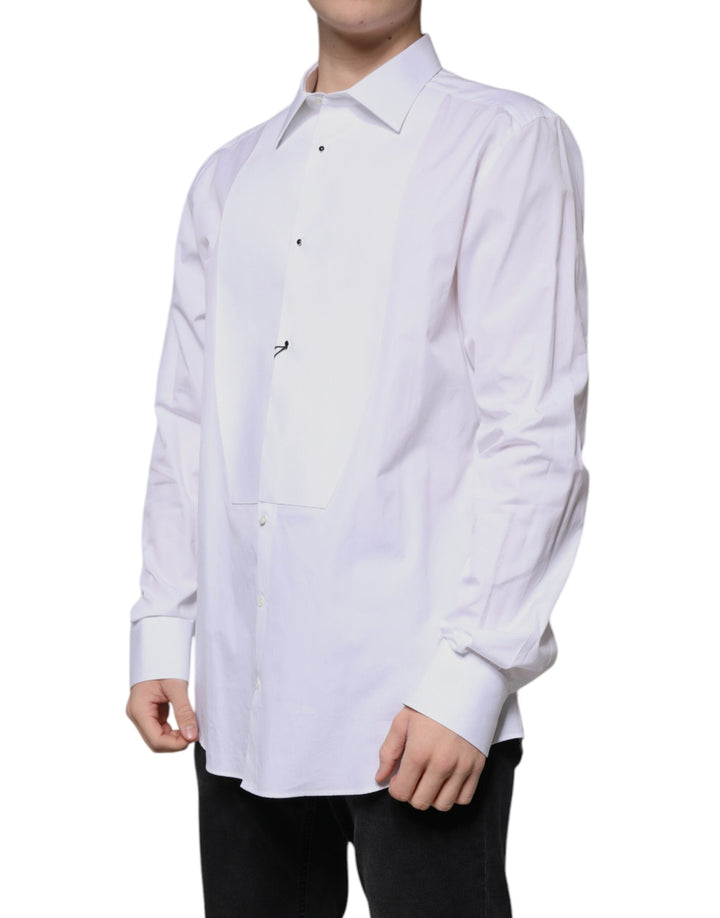 Dolce &amp; Gabbana White Bib Cotton Poplin Gold Formal Shirt