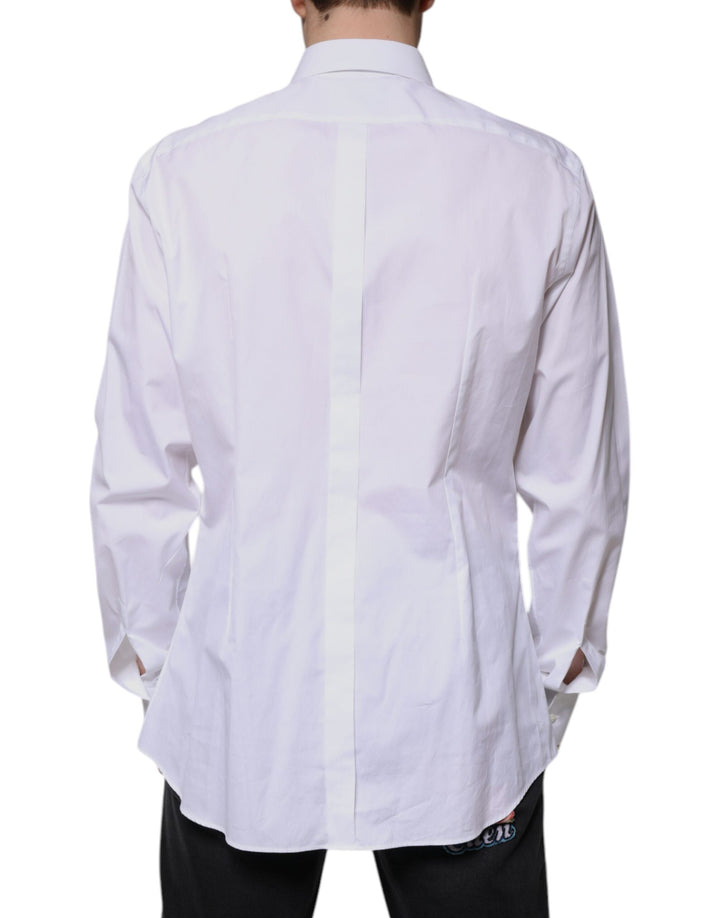 Dolce &amp; Gabbana White Bib Cotton Poplin Gold Formal Shirt