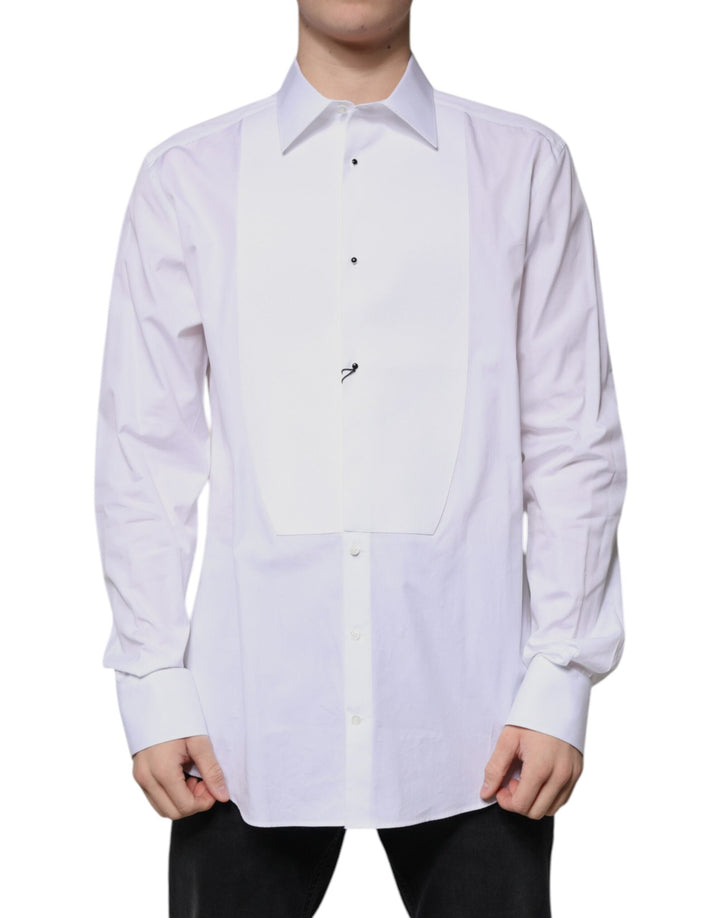Dolce &amp; Gabbana White Bib Cotton Poplin Gold Formal Shirt