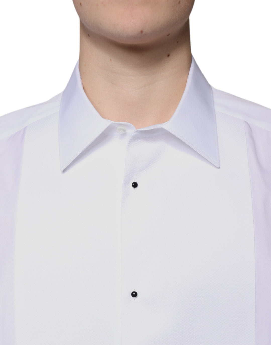 Dolce &amp; Gabbana White Bib Cotton Poplin Gold Formal Shirt