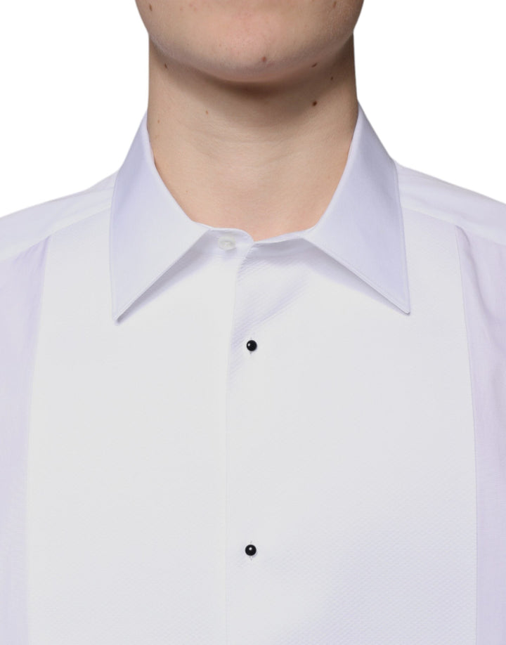 Dolce &amp; Gabbana White Bib Cotton Poplin Gold Formal Shirt