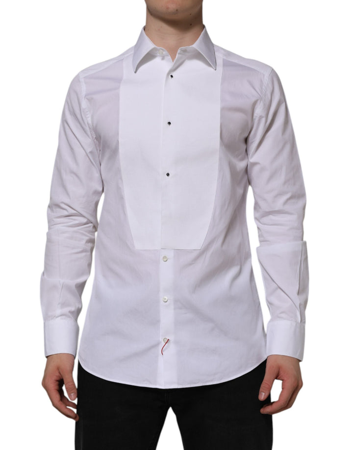 Dolce &amp; Gabbana White Bib Cotton Poplin Gold Formal Shirt