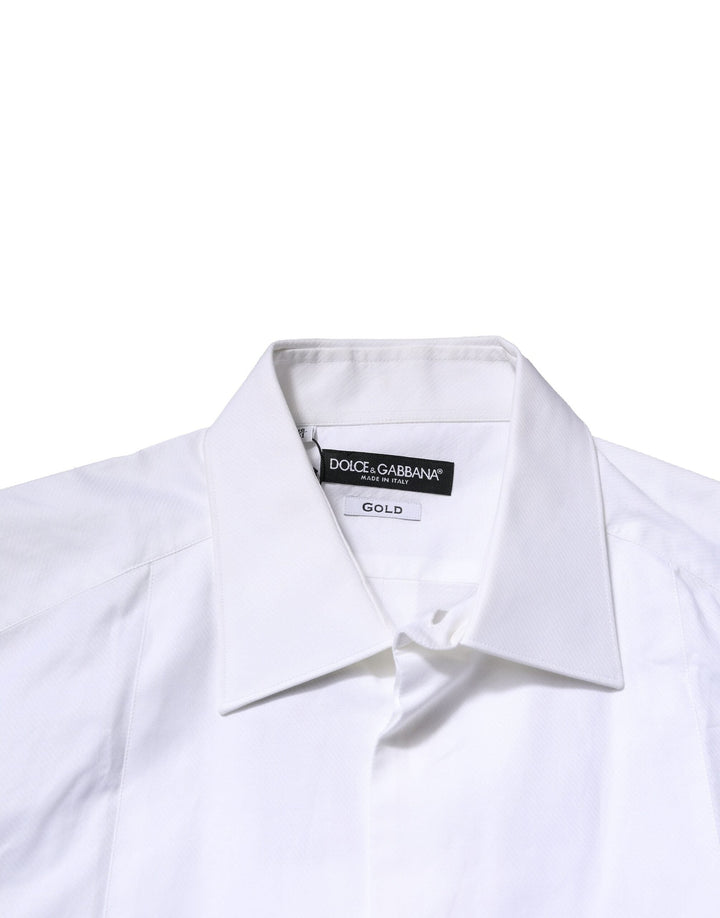 Dolce &amp; Gabbana White Bib Cotton Poplin Gold Men Formal Shirt