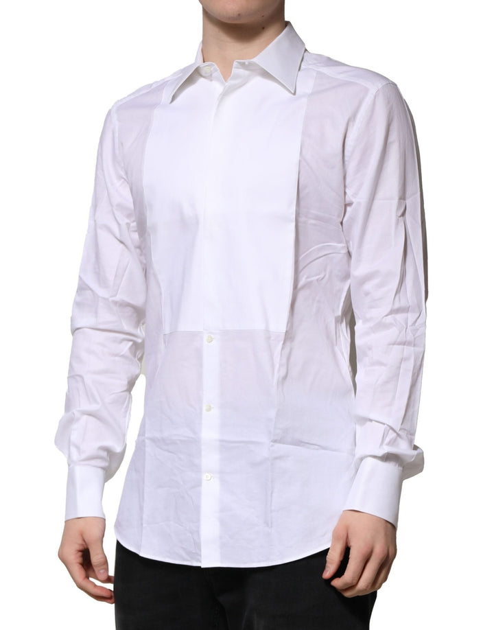 Men’s Dolce &amp; Gabbana White Bib Cotton Poplin Gold Men Formal Shirt