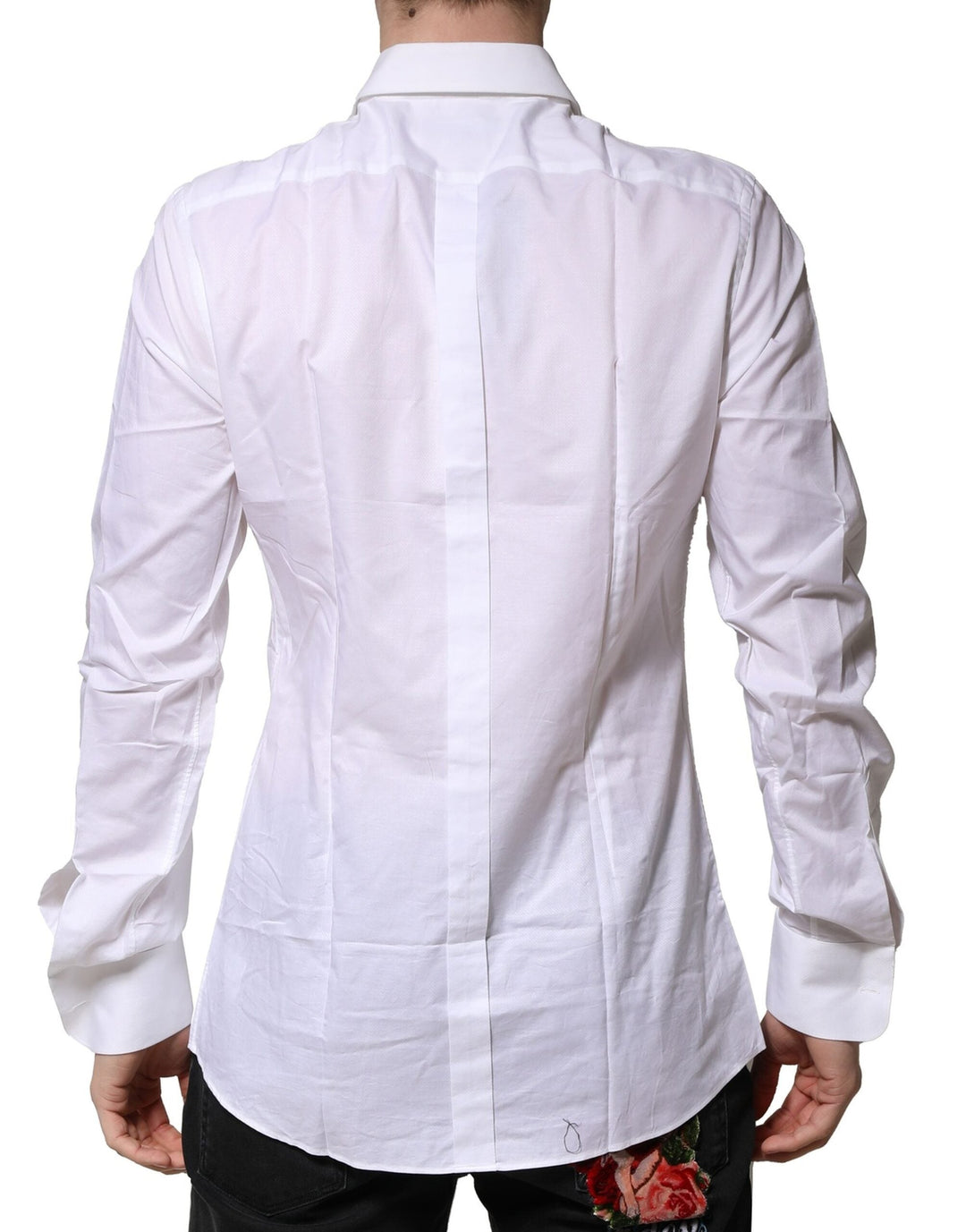 Dolce &amp; Gabbana White Bib Cotton Poplin Gold Men Formal Shirt