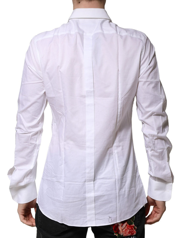 Dolce &amp; Gabbana White Bib Cotton Poplin Gold Men Formal Shirt