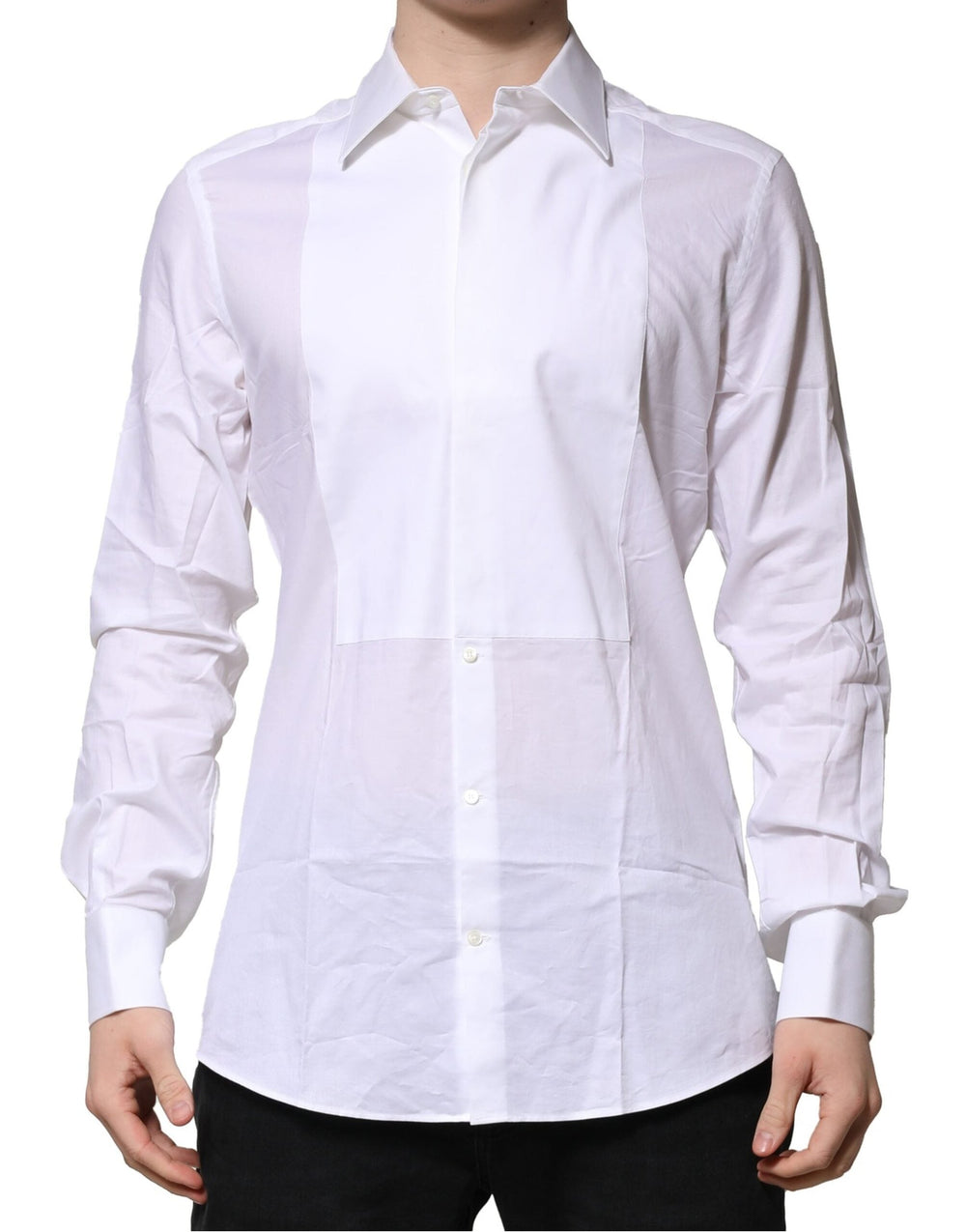 Men’s Dolce & Gabbana White Bib Cotton Poplin Gold Men Formal Shirt