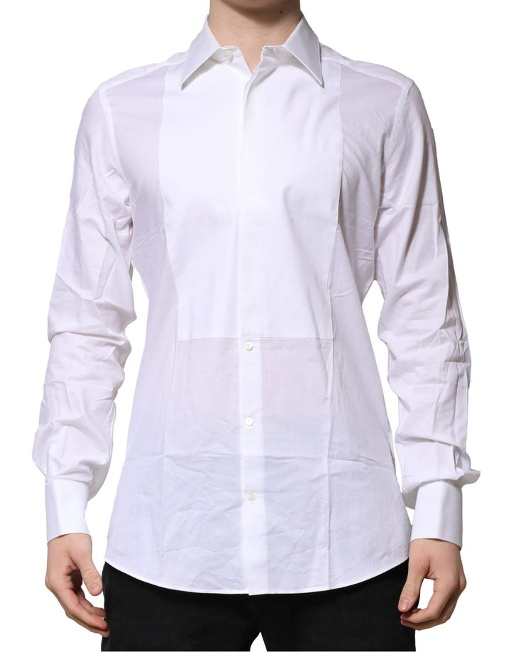 Dolce &amp; Gabbana White Bib Cotton Poplin Gold Men Formal Shirt