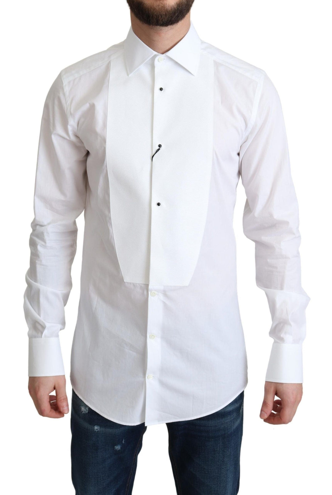 Men’s Dolce &amp; Gabbana White Bib Cotton Poplin Men Formal Shirt