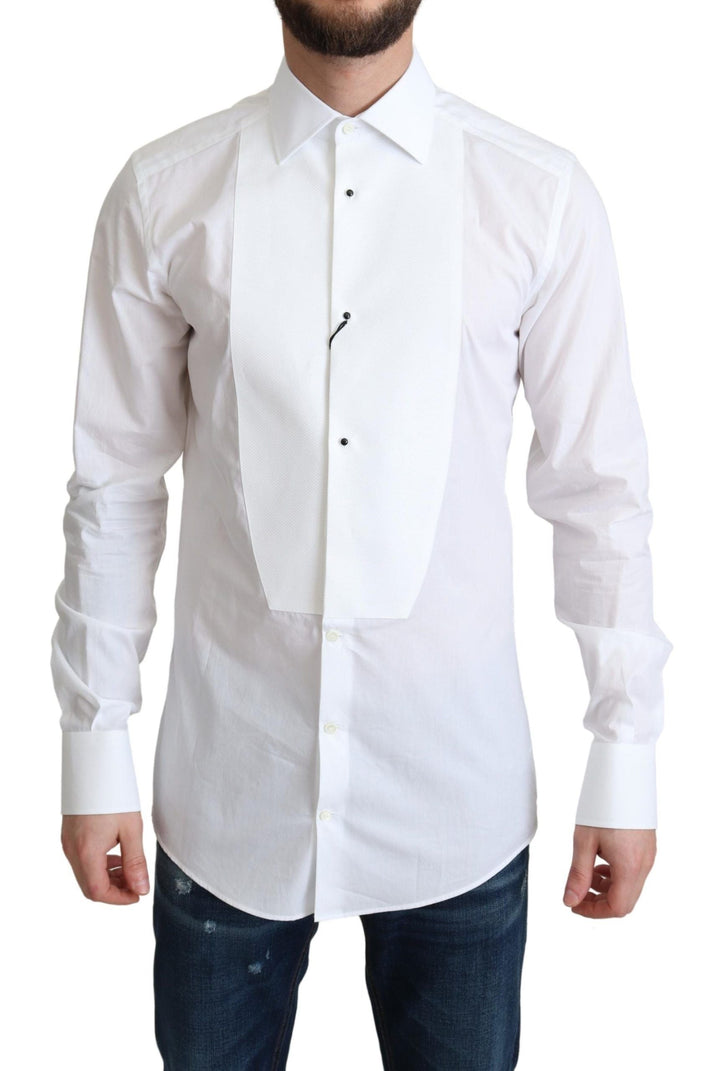 Men’s Dolce &amp; Gabbana White Bib Cotton Poplin Men Formal Shirt