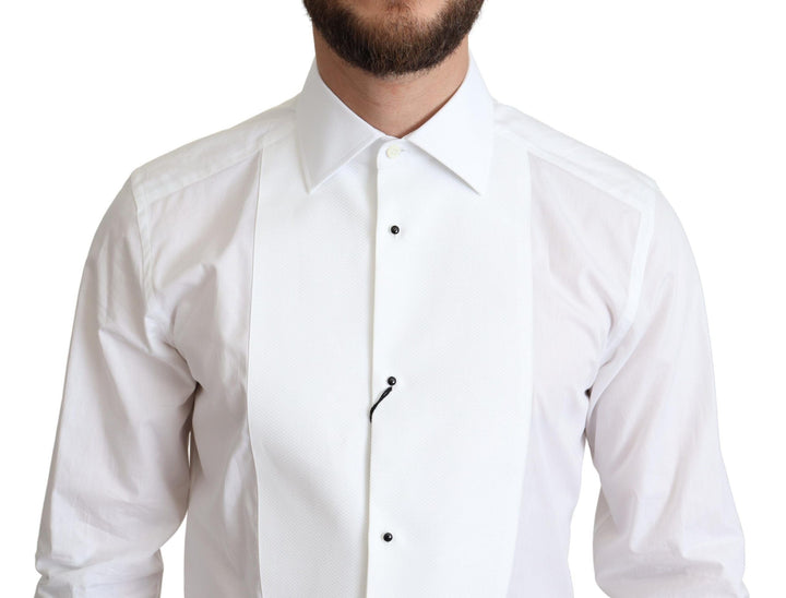 Men’s Dolce &amp; Gabbana White Bib Cotton Poplin Men Formal Shirt