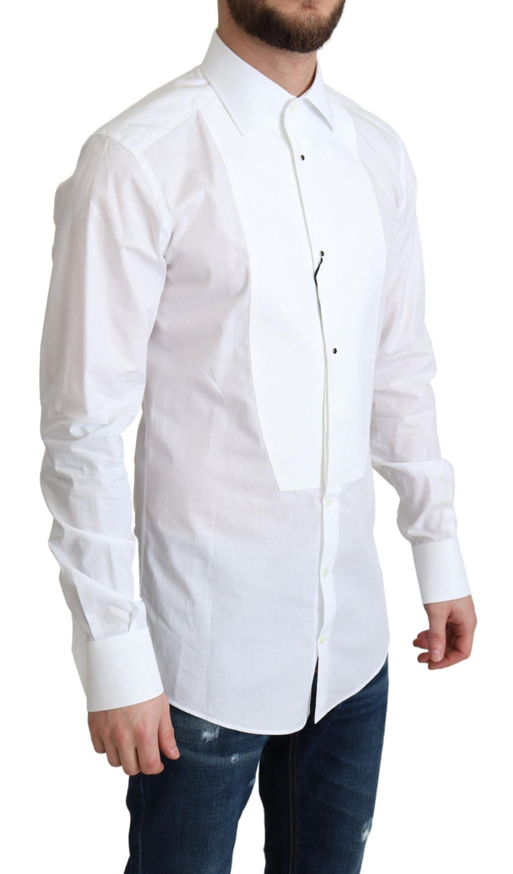 Men’s Dolce &amp; Gabbana White Bib Cotton Poplin Men Formal Shirt