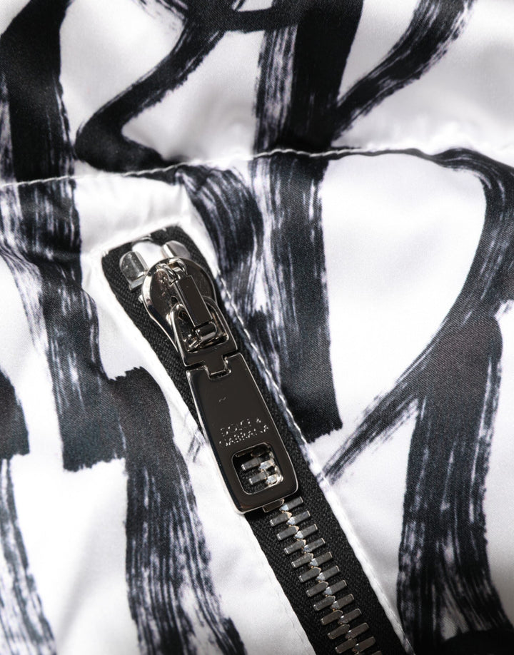 Men’s Dolce &amp; Gabbana White Black Graffiti Logo Puffer Bomber Jacket