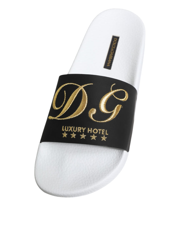 Men’s Dolce &amp; Gabbana White Black Leather Sandals Beachwear Shoes