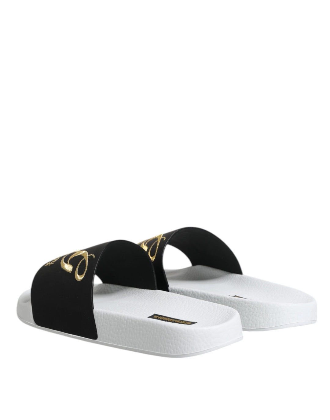 Men’s Dolce &amp; Gabbana White Black Leather Sandals Beachwear Shoes