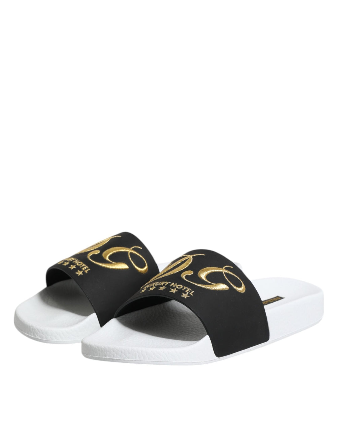 Men’s Dolce &amp; Gabbana White Black Leather Sandals Beachwear Shoes