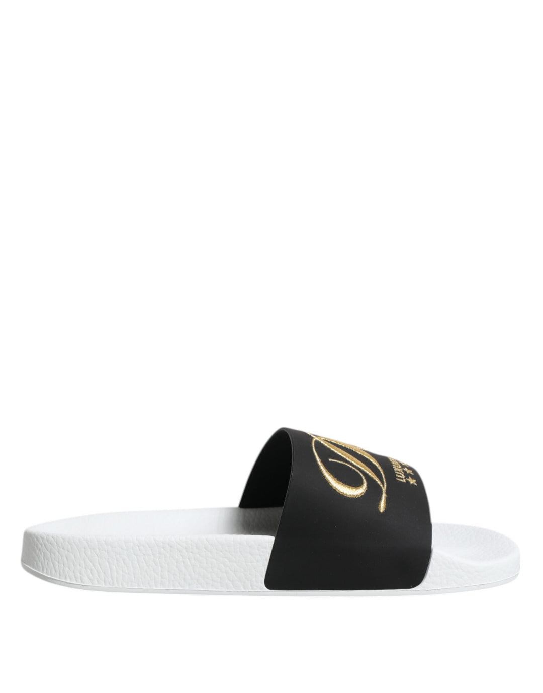 Men’s Dolce &amp; Gabbana White Black Leather Sandals Beachwear Shoes