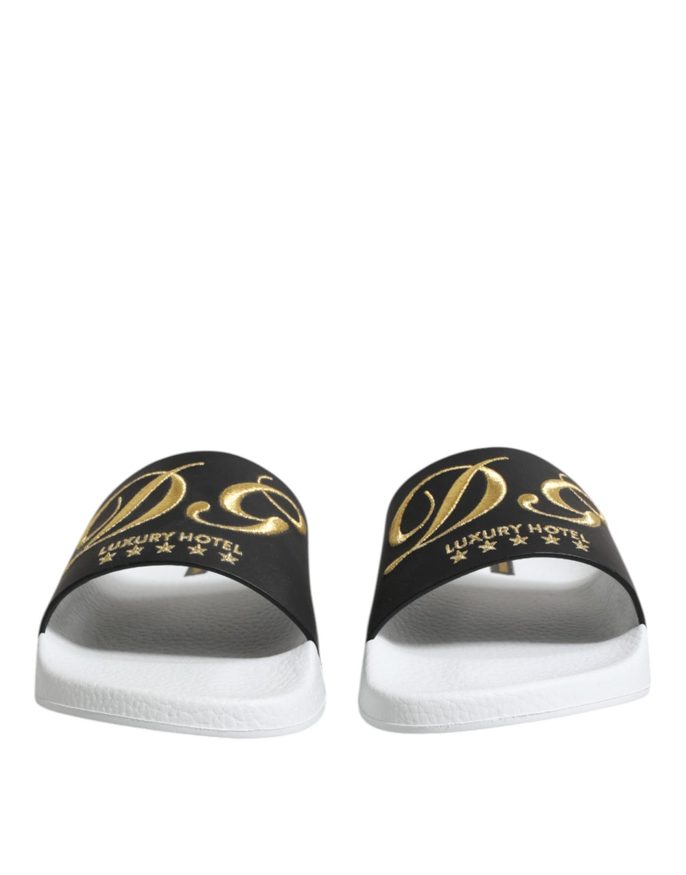 Men’s Dolce & Gabbana White Black Leather Sandals Beachwear Shoes
